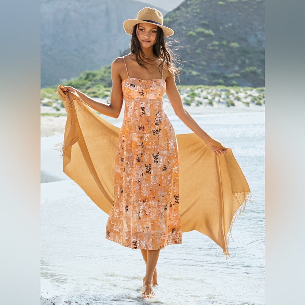 Peruvian Connection Orange Floral Ipanema Midi Sundress